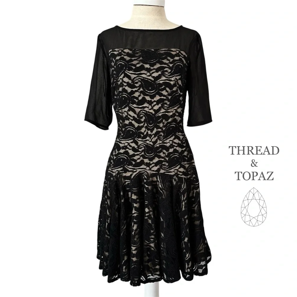 Vintage Y2K Black Lace Drop Waist Whimsigoth Dark Fairy Dress 10